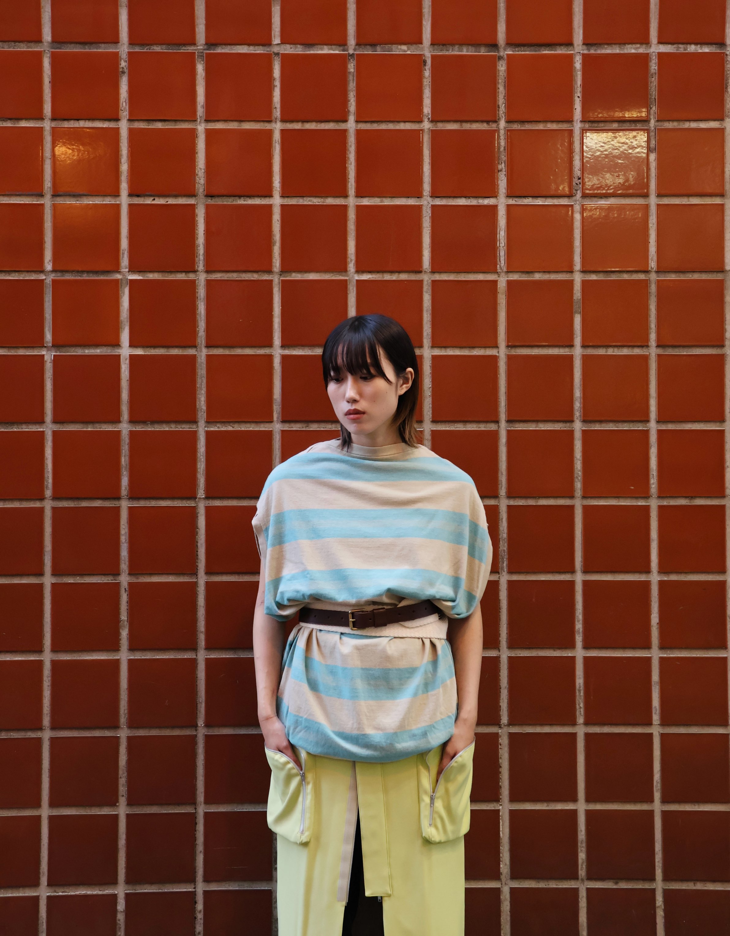 FUMIKA UCHIDA： COTTON JERSEY BALLOON BODYSUIT - SAX/BEIGE - ORANN