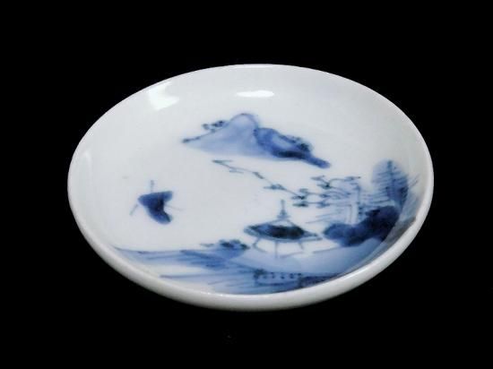 古伊万里 染付 山水に東屋の図 豆皿