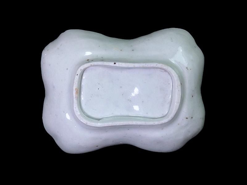 古伊万里 染付 型刷印判 氷裂紋図 糸巻形変形皿 江戸期