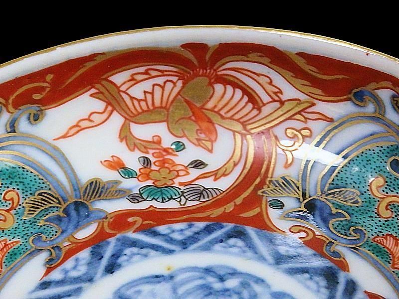 古伊万里 金襴手 窓絵鳳凰に花図 4寸皿