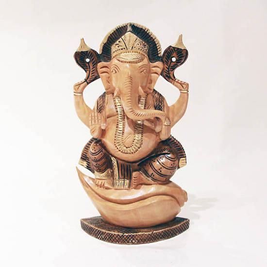 インドの神様 ガネーシャの木製置物｜高級インド雑貨カオス