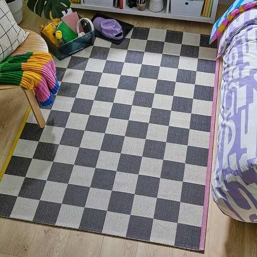 IKEA イケア ラグ 平織り ホワイト 白 ブラック 黒 133x195cm