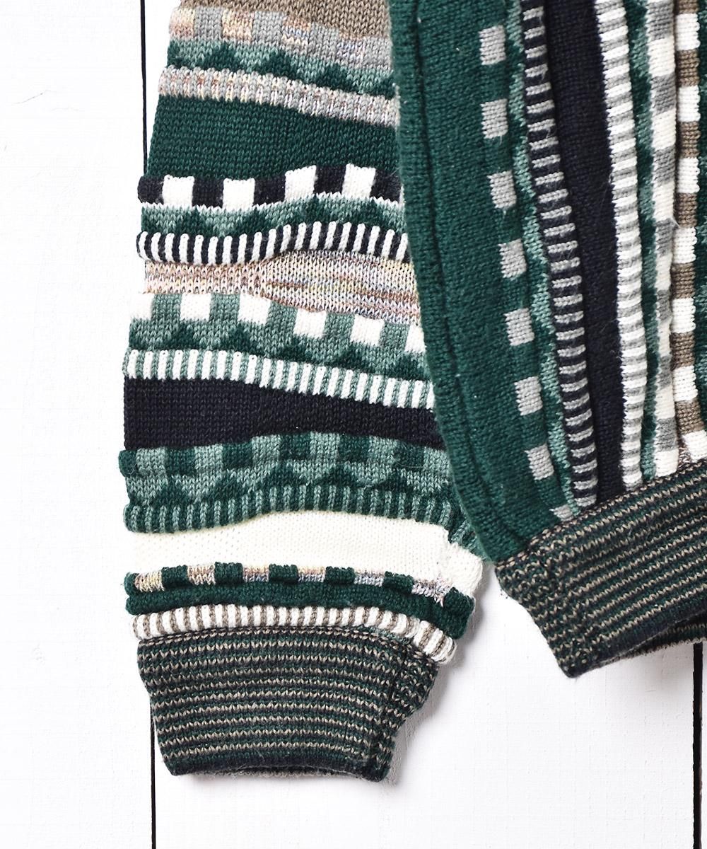 アメリカ製3Dニット セーター グリーン系 - 古着屋グレープフルーツ