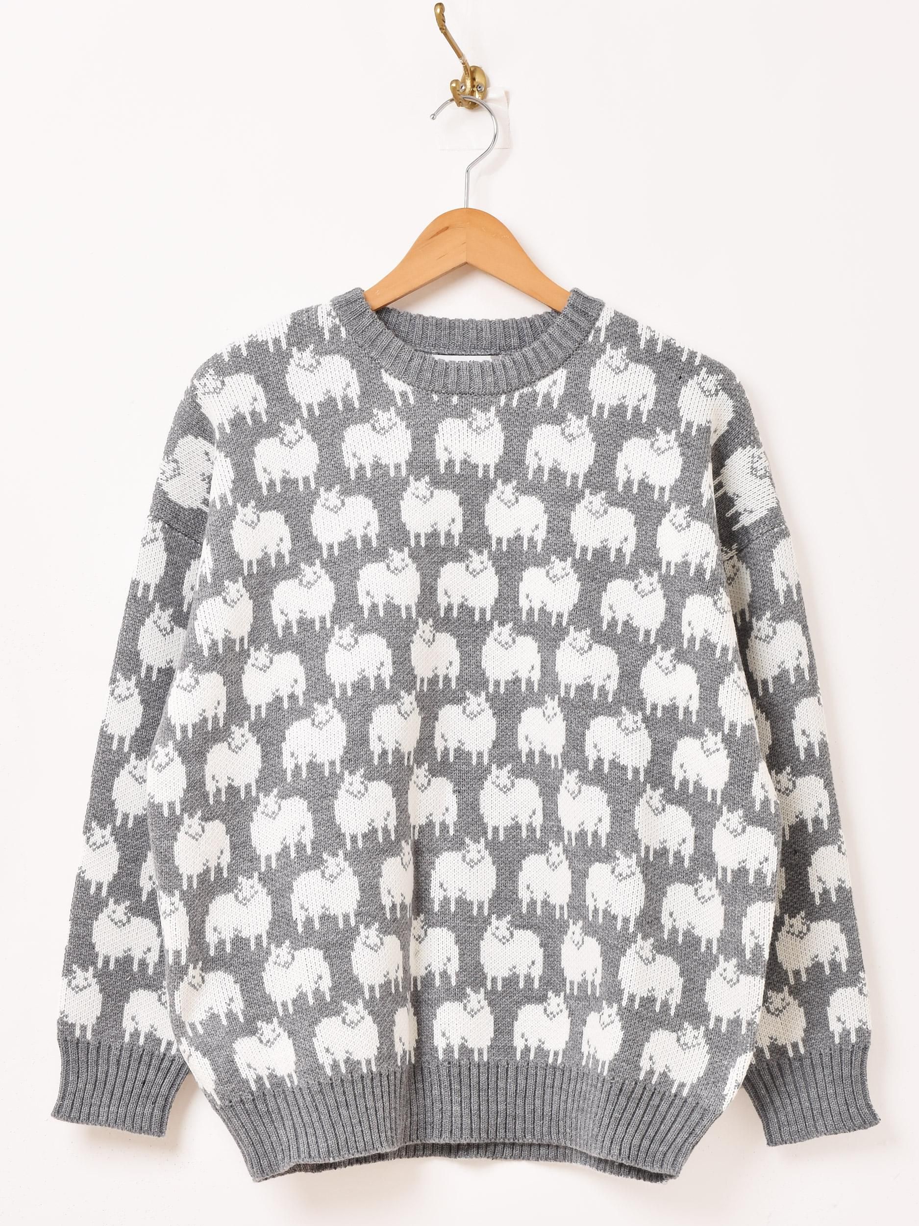 2色展開】「Emerald Motel」アニマル柄 クルーネックセーター ネイビー