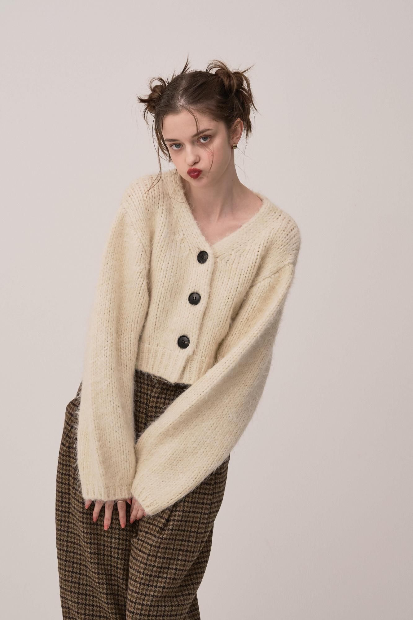 シャギーMIXニットカーディガン（PINK） - PINUE