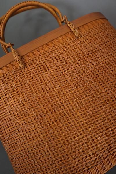 G-1986】プラニー工房製 竹籠バッグ 巾着型 茶色（新品） - 銀座きもの