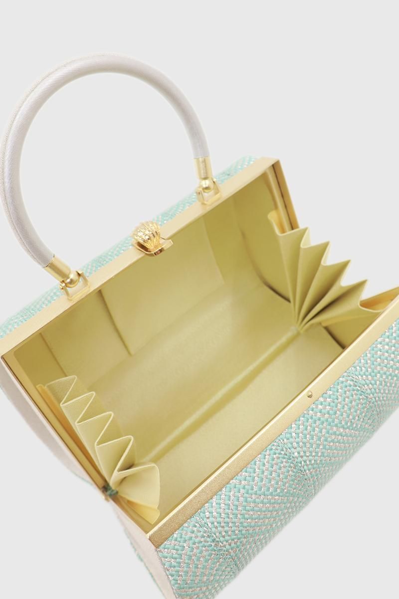 G-3124】衿秀製 組織り フォーマルバッグ 水色×銀色 - 銀座きもの青木