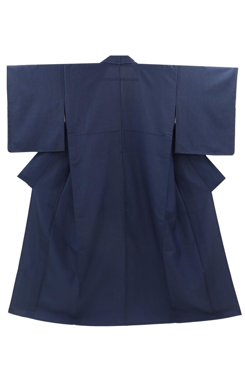 銀座【A-4061】単衣 本塩沢 やまだ織 鉄紺色 無地（証紙付） :身丈152