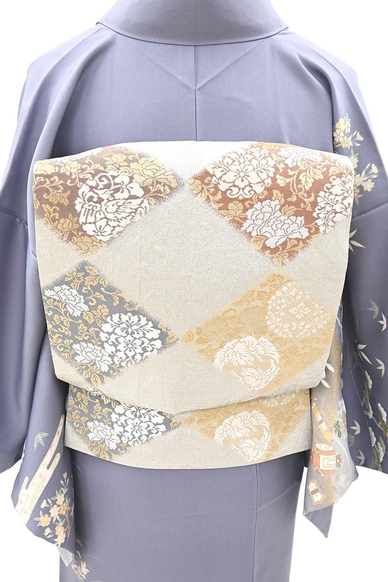 銀座【L-8603】袋帯 銀色 菱文（ますいわ屋扱い） - 銀座きもの青木