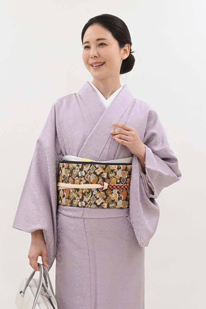 銀座【L-8578】織匠十一代目篠屋宗兵衛 袋帯 消炭色 宝尽くし文（落款