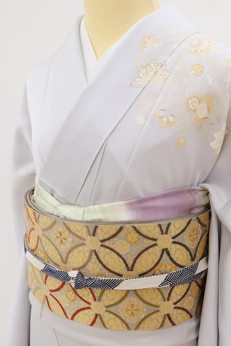 銀座【L-8670】帯匠誉田屋製 袋帯 枯野色 七宝花文 - 銀座きもの青木