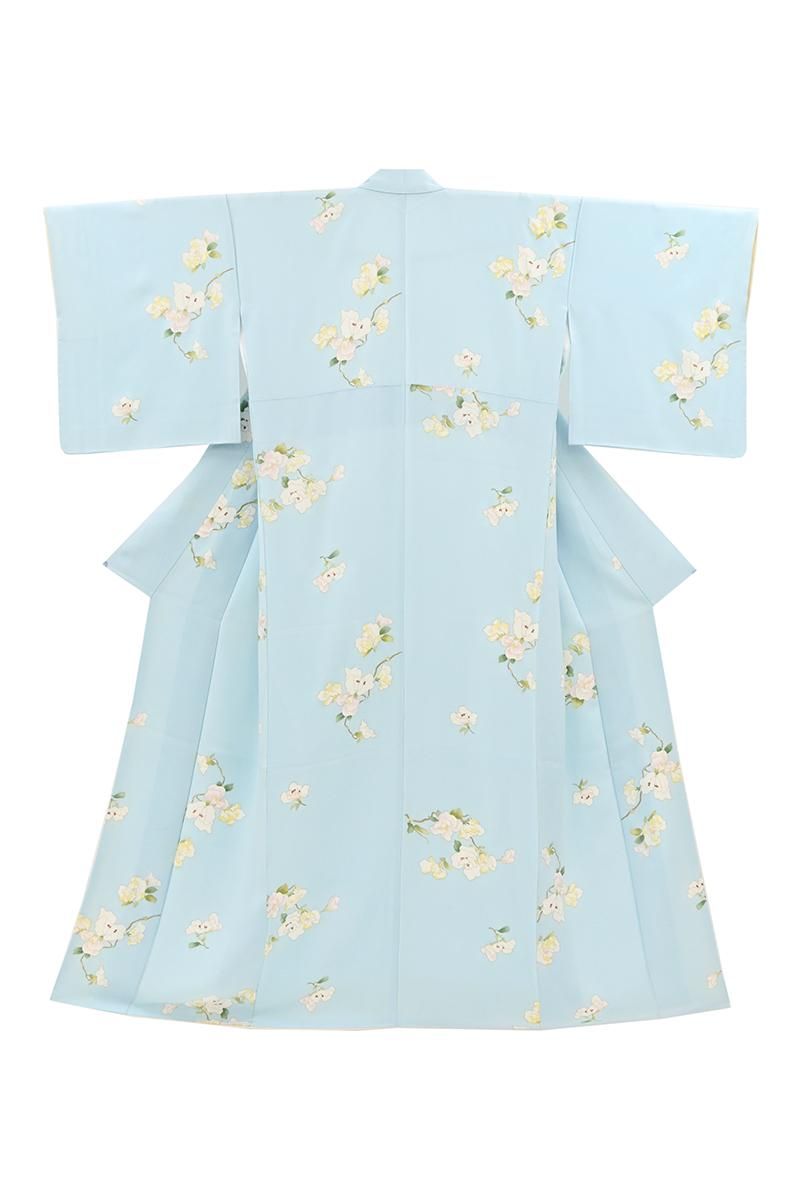 銀座【D-4018】小紋 明るい水色 花の図 :身丈161.5/裄70/細め - 銀座