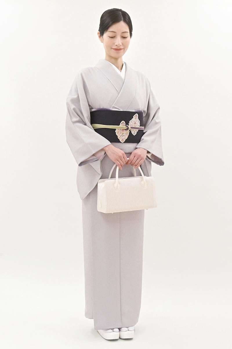 銀座【C-3422】江戸小紋 灰色 角通し（反端付）（N）:身丈160/裄67.5