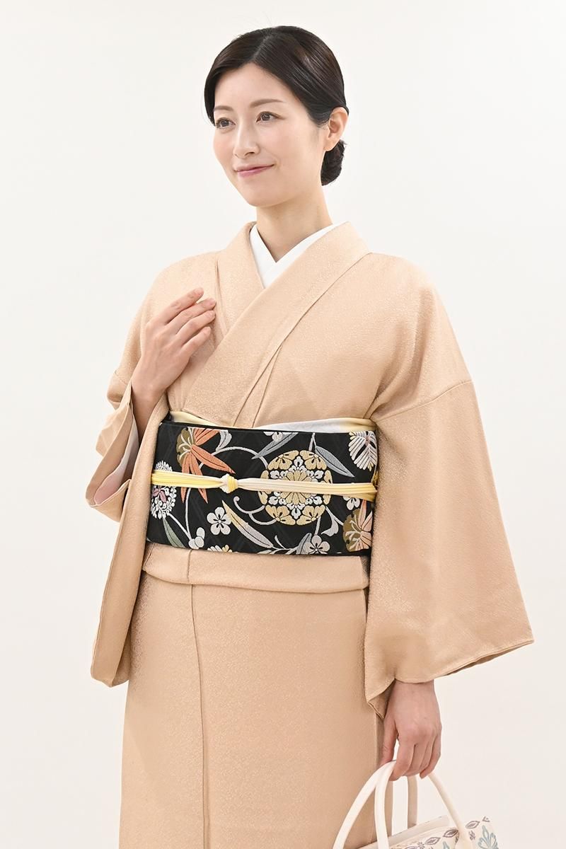 あおき【H-1005】西陣製 織名古屋帯 黒色 松竹梅など（証紙付）（N