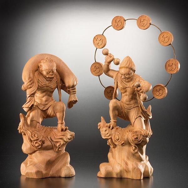欅一杢彫り「風神雷神像（ふうじんらいじんぞう）」一対 - 三宝堂