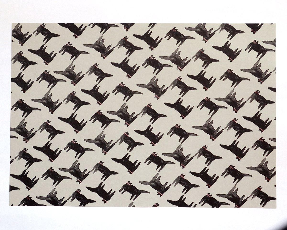 黒ねこ柄／グレー ラッピングペーパー/包装紙 5枚 - おしゃれな海外