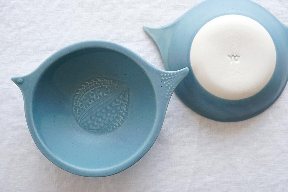 ク40 ブルーグレー 鳥鉢 - 益子焼の小さな窯元「よしざわ窯」- 生活