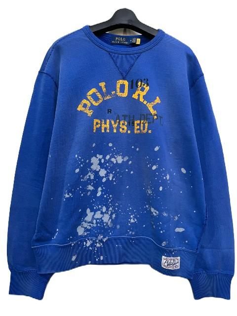 RALPH LAUREN ラルフローレンVINTAGE加工クルースウェット blue- 夜型