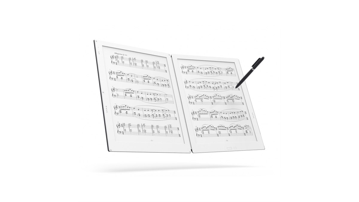 2画面の電子ペーパー楽譜端末「GVIDO」、フットスイッチでページめくり