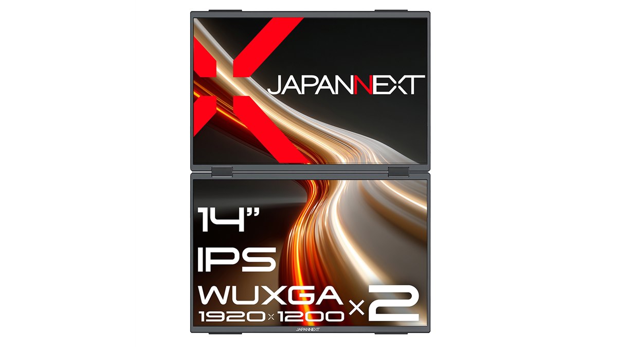 JAPANNEXT、14型WUXGA×2画面の折りたたみ式モバイルディスプレイ「JN