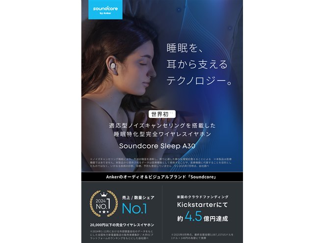 Anker、いびきマスキング機能を備えた適応型ノイキャン搭載イヤホン