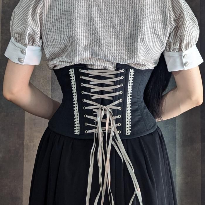 size4即納可能】インド刺繍リボン ミニショートコルセット（ブラック