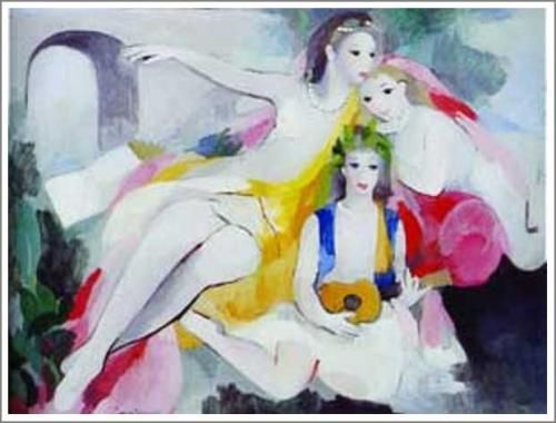 マリー・ローランサン【三人の若い女】 - 手描き 絵画（油絵複製画