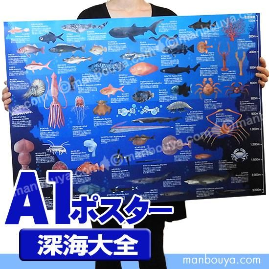 深海生物 グッズ アートポスター インテリア 特大 A1サイズ 図鑑タイプ