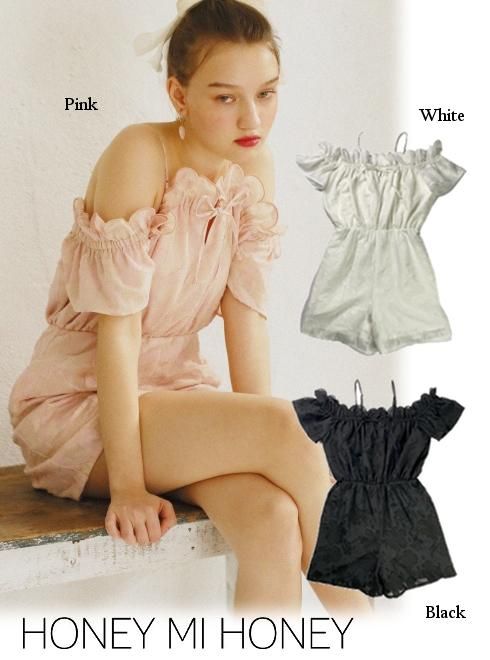 Honey mi Honey (ハニーミーハニー）off-shoulder scallop rompers 21