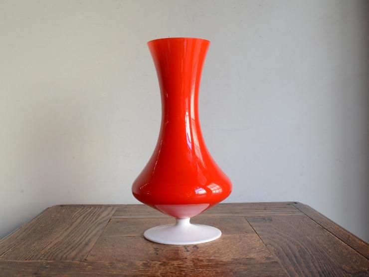 ヴィンテージ ミルクガラス フラワーベース（H22cm）｜アンティーク