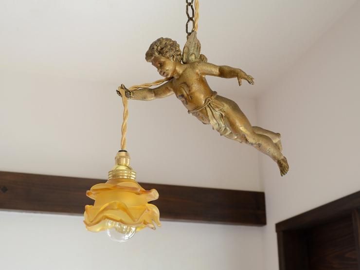 ランプ天使アンティーク風照明ランプスタンドエンジェルイエロー付箋