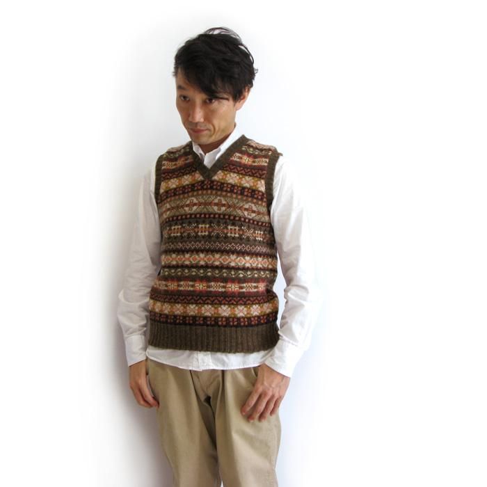 Jamieson's（ジャミーソンズ）Vネックベスト（オリーブブラウン