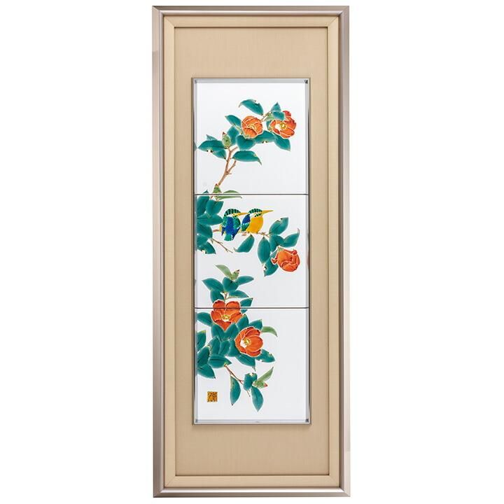 陶額 花椿に翡翠 / 山田龍山