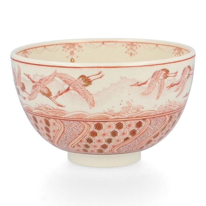 限定品】 抹茶碗 鶴文 (桐箱入) / 福島武山