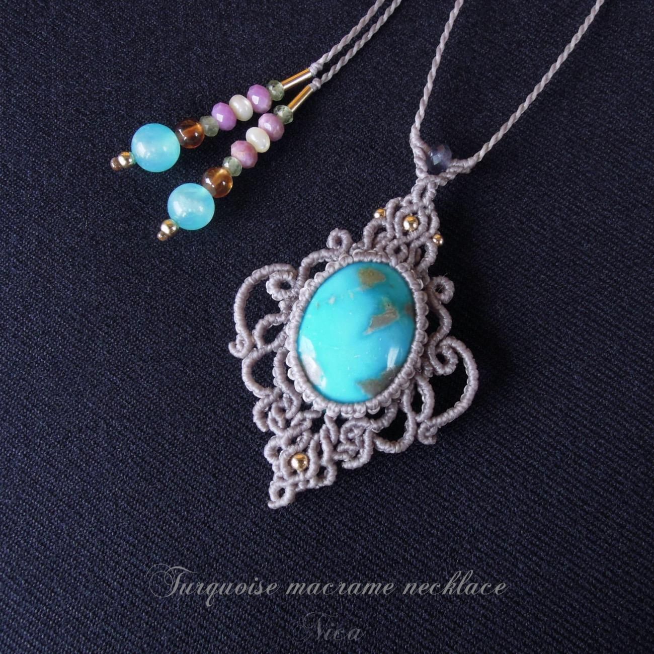 販売開始10月7日（金）21時】ターコイズ マクラメネックレス 額縁模様