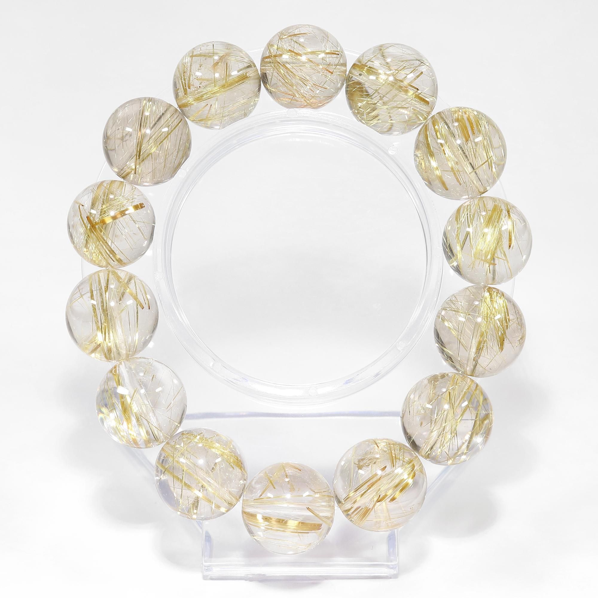 高品質/クリアタイプ】ゴールドルチルクォーツ 15mm～15.5mm玉