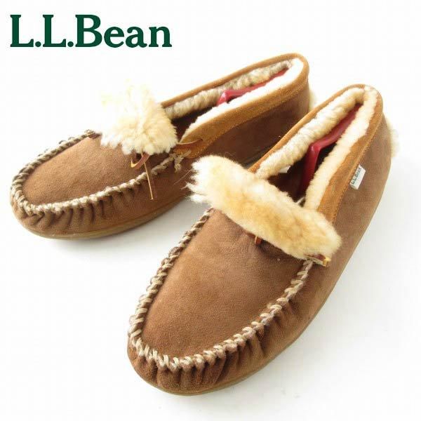 L.L.Bean 内ボア モカシン スリッパ 茶系 13W 幅広31cm エルエルビーン