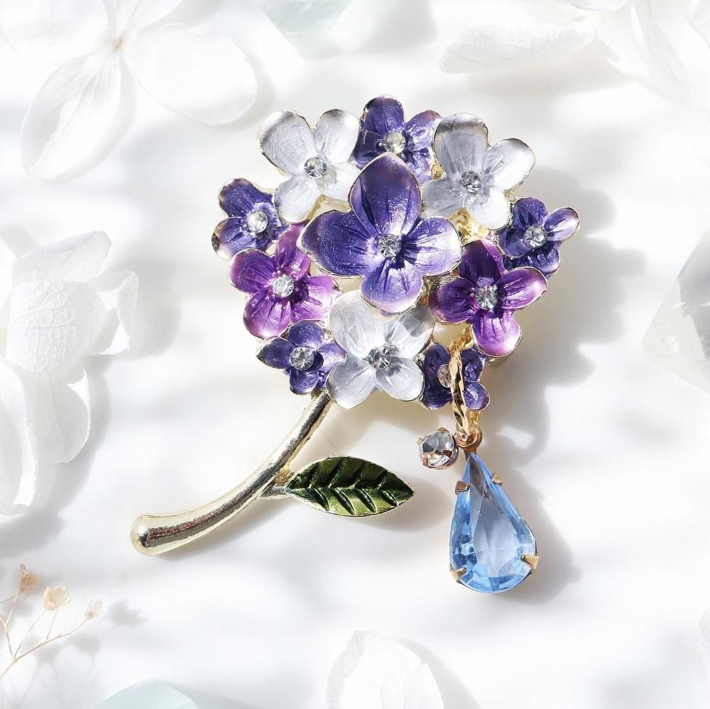 hydrangea brooch - purple - 海福雑貨通販部