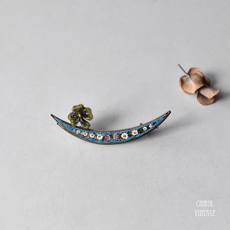 マイクロモザイク クレセントxクローバーブローチ - CHIROL VINTAGE