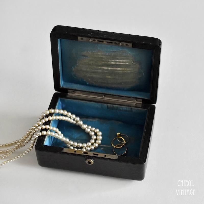 ブラックレザー スモールジュエリーボックス - CHIROL VINTAGE