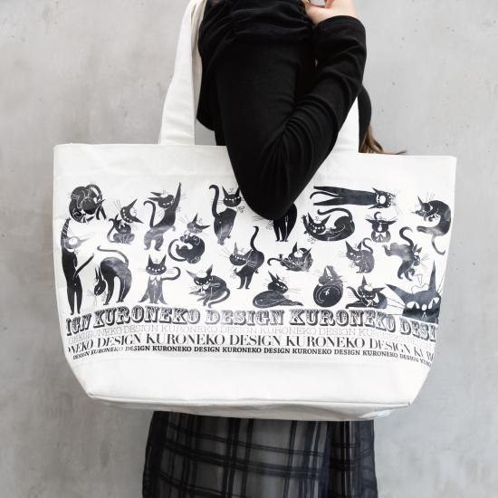 黒ねこ意匠 | ウォッシャブルペーパー BIGトートバッグ - Harappa