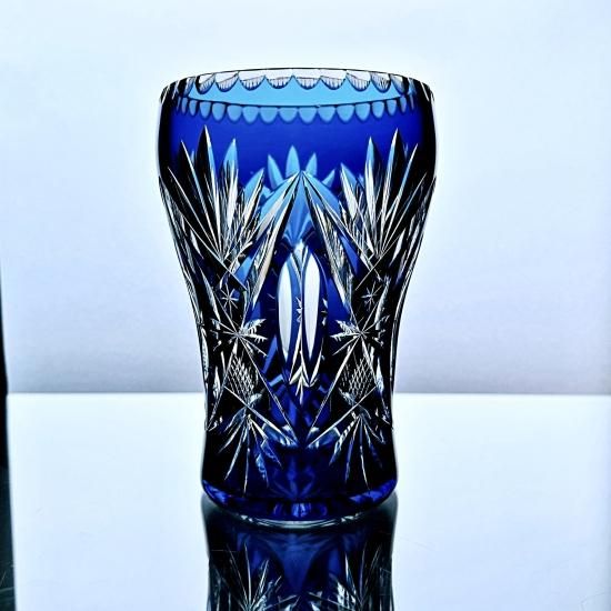 蒼いオールドサンルイ 被せブルーのフラワーベース【20世紀初頭】花瓶