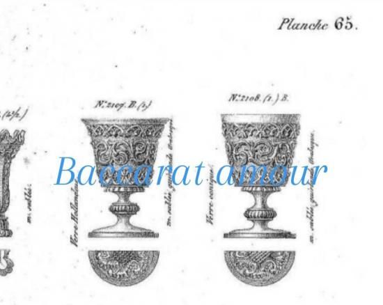 豪華なオールドバカラ アラベスクの青いワイングラス中【1840年