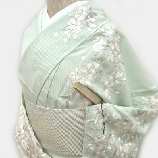 夏 絽 訪問着 新品呉服 蘇州手刺繍 胡蝶蘭と桜花 訪問着 式事