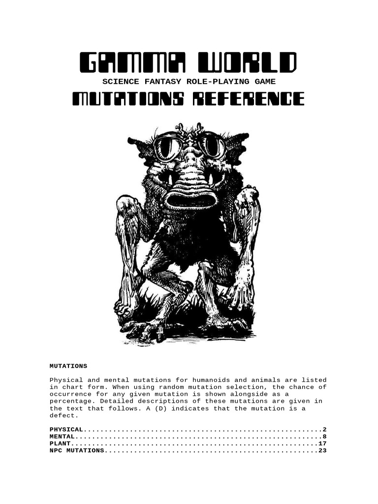 Gamma World 1E Mutations PDF | PDF | Mutation | Wound