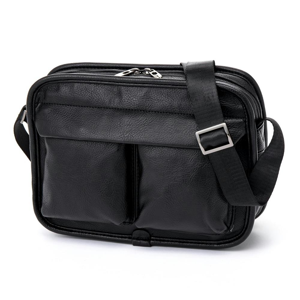 横型レザー調ショルダーバッグ ブラック | バッグ・鞄 通販