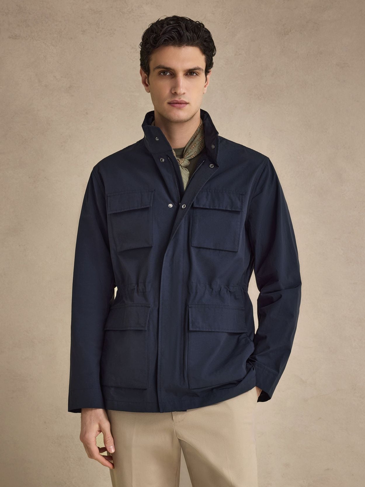 Men's Technical Field Jacket - Navy & Beige | John Henric