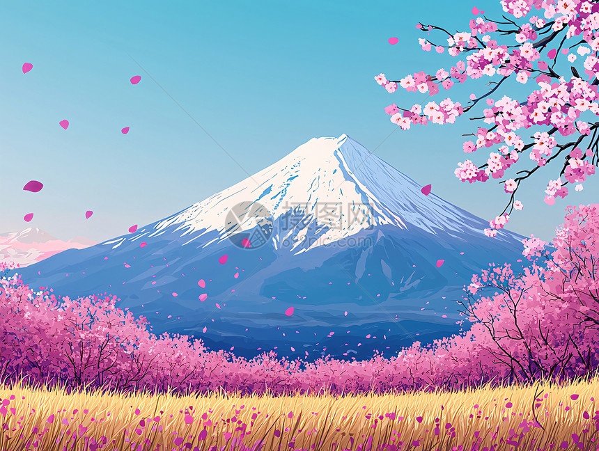 富士山樱花风景插画图片下载-正版图片700550166-摄图网