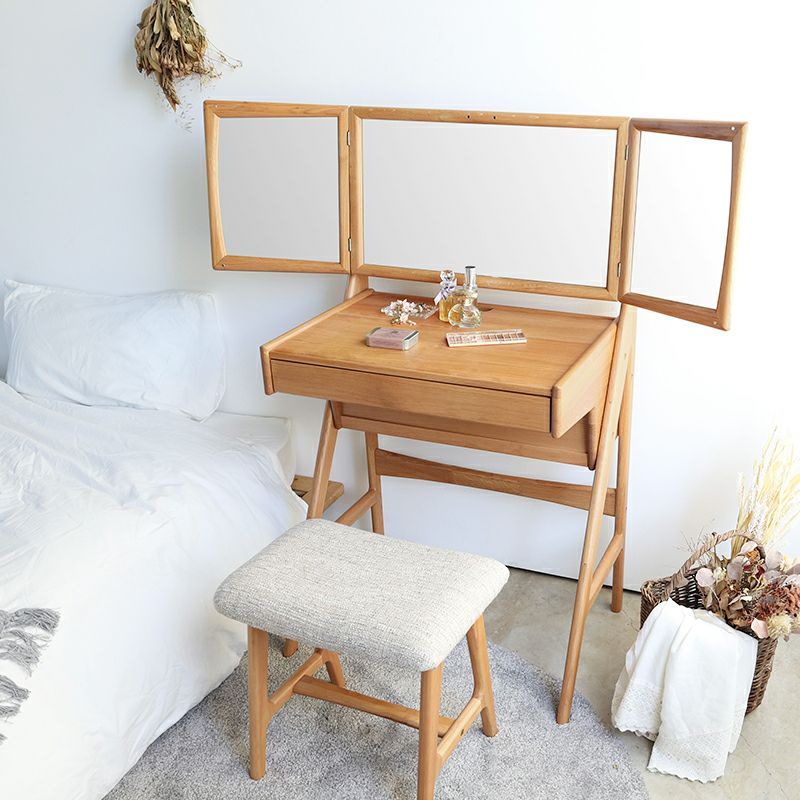 オーク材のドレッサー＆スツールセット※ ドレッサー・化粧品収納