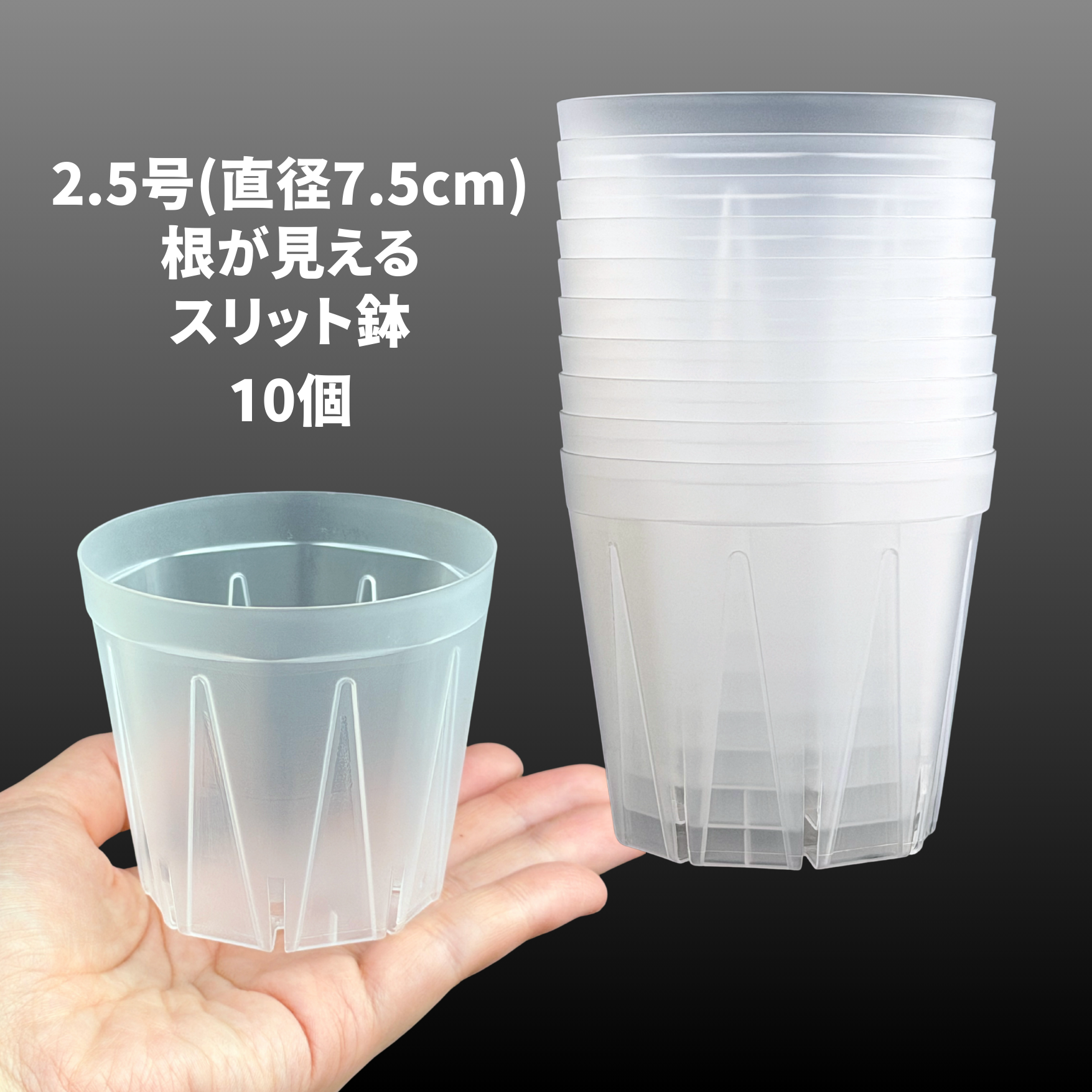 透明スリット鉢 2.5号／3号／4号 根が見える 日本製 兼弥産業 観葉植物